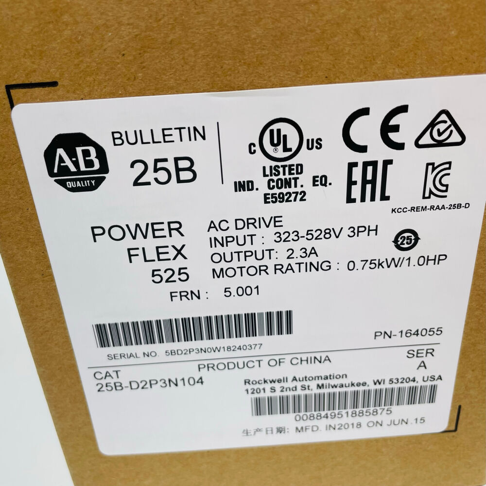 NEW Allen-Bradley 25B-D2P3N104 PowerFlex 525 0.75kW 1HP AC Drive AB 25B-D2P3N104 DHL / UPS / FedEx