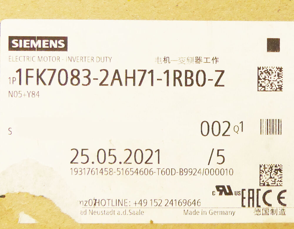 SIEMENS SIMOTICS S 1FK7083-2AH71-1RB0-Z 1FK7 083-2AH71-1RB0-Z - Sealed-- UPS / Fedex / DHL
