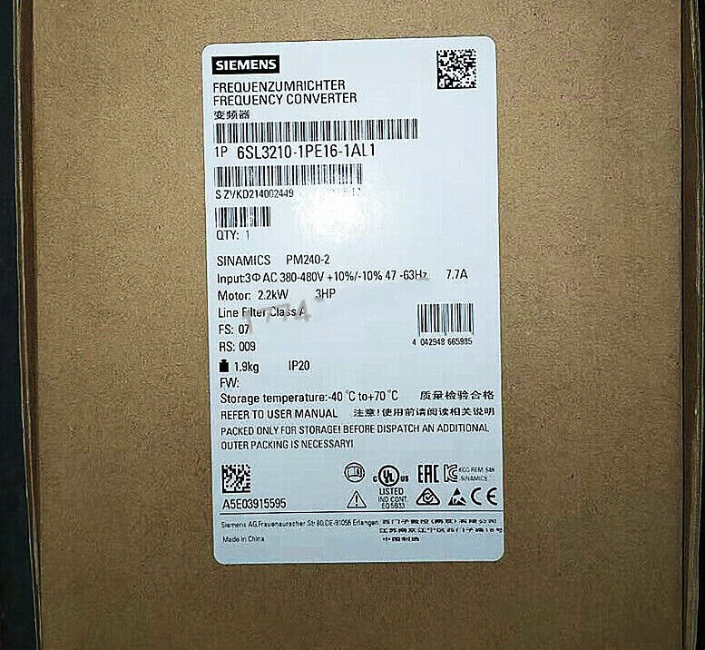 New Siemens 6SL3 210-1PE16-1AL1 6SL3210-1PE16-1AL1 SINAMICS PM240-2 with Filter