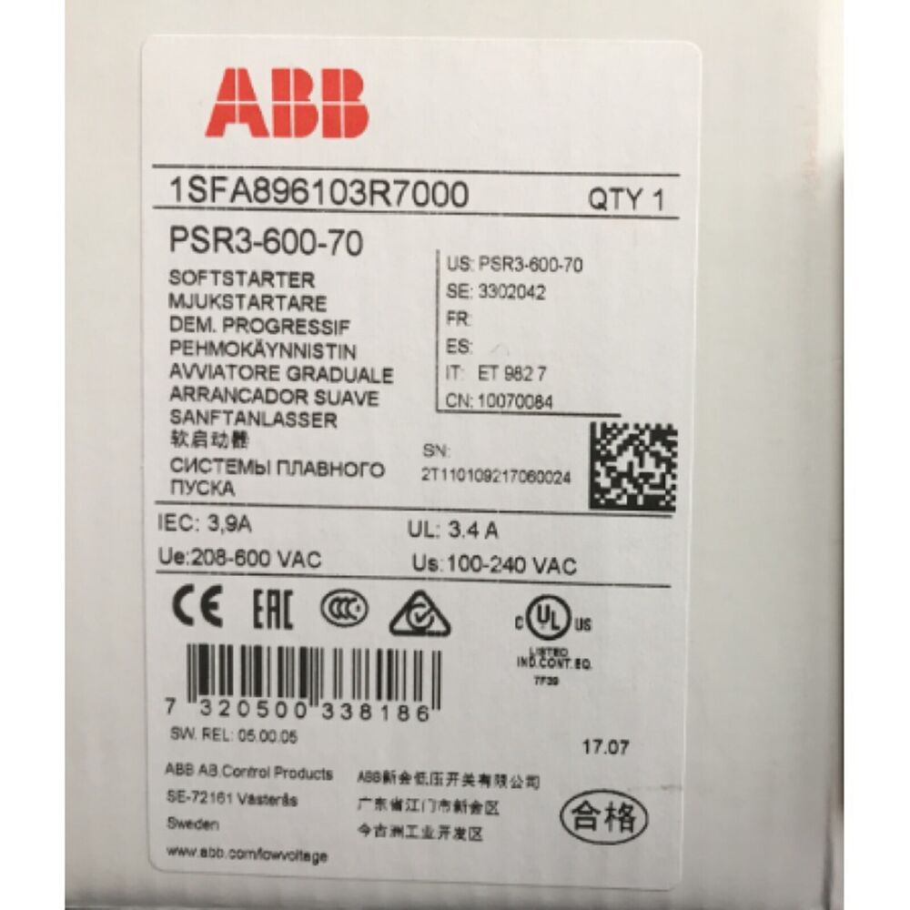 NEW ABB PSR360070 Soft Starter PSR3-600-70