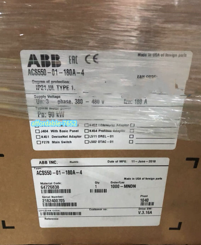 ACS550-01-180A-4 ABB Inverter ACS550-01-180A-4 Brand New by DHL or Fedex Ship