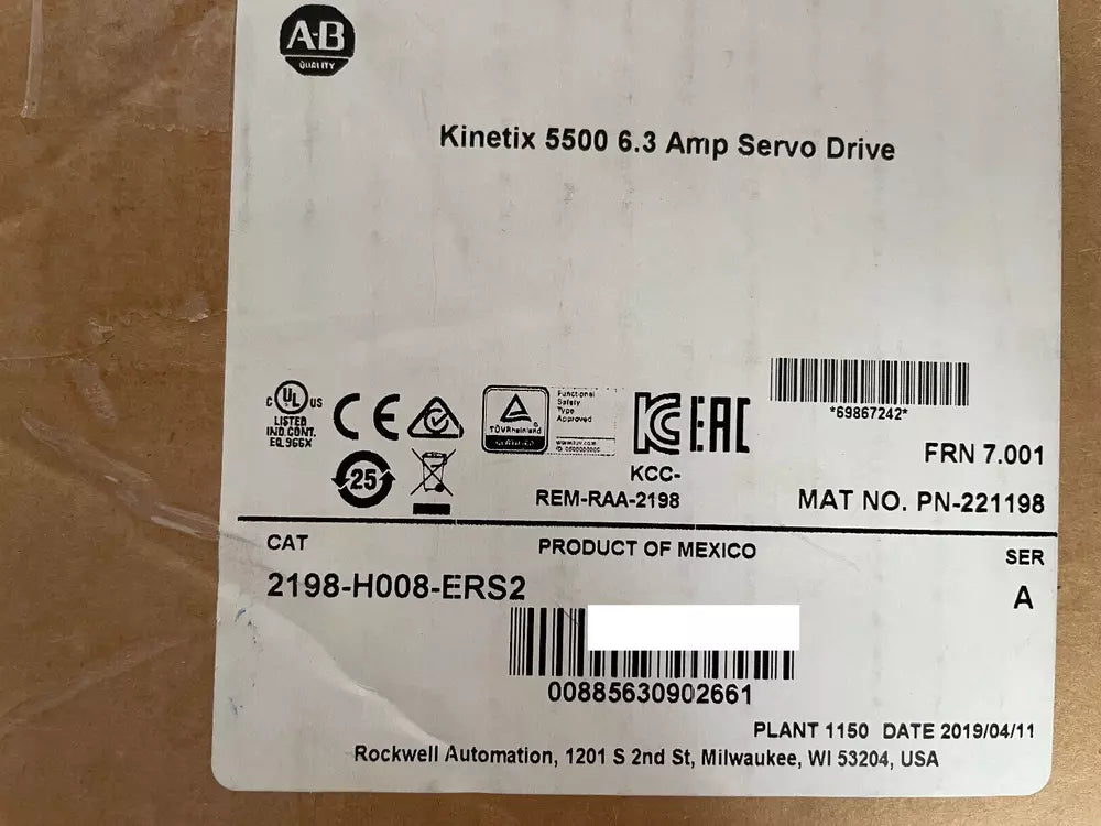 Allen-Bradley 2198-H008-ERS2 New Ser A Kinetix 5500 6.3 Amp Servo Drive DHL / UPS / FedEx