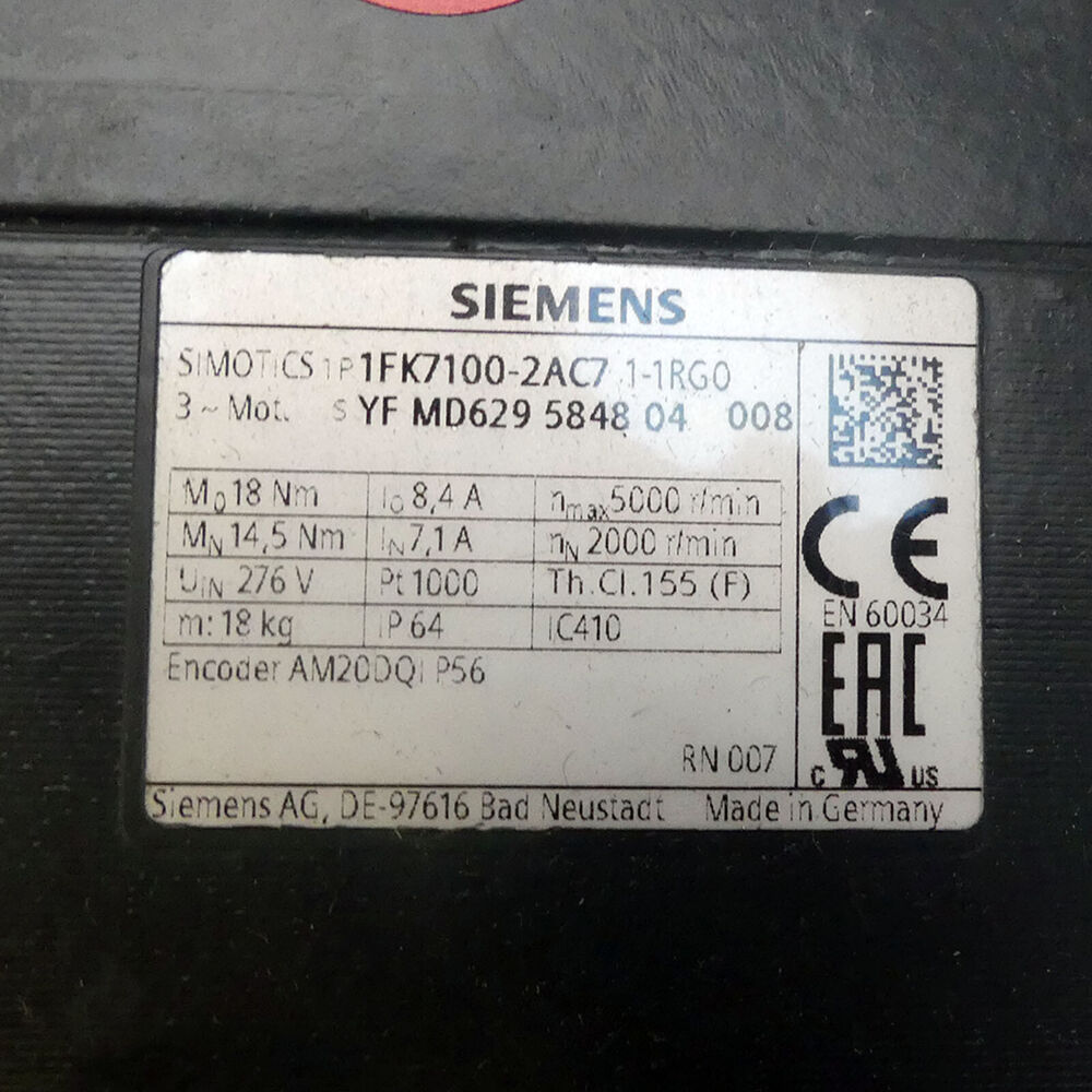 SIEMENS SIMOTICS 1FK7100-2AC71-1RG0 1FK7 100-2AC71-1RG0 Servo Motor -unused-- UPS / Fedex / DHL