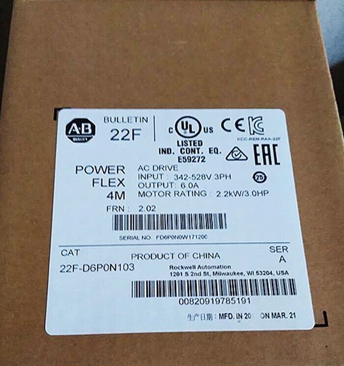 Allen-Bradley 22F-D6P0N103 PowerFlex 4M AC Drive 480VAC 3-Phase 6A 2.2kW 3HP DHL / UPS / FedEx