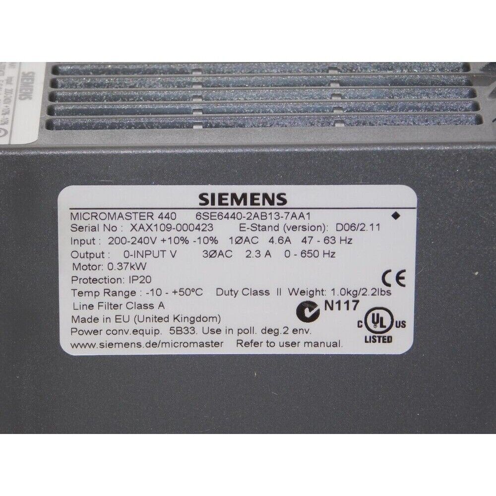 New Siemens 6SE6440-2AB13-7AA1 6SE64402AB137AA1 MICROMASTER440 without filter
