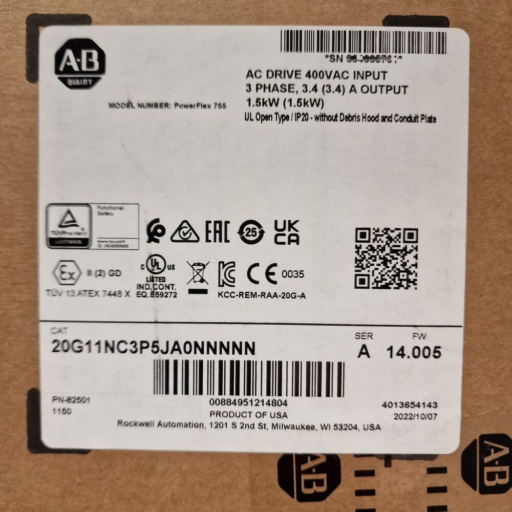NEW Allen-Bradley 20G11NC3P5JA0NNNNN PowerFlex Air Cooled 755AC Drive DHL / UPS / FedEx