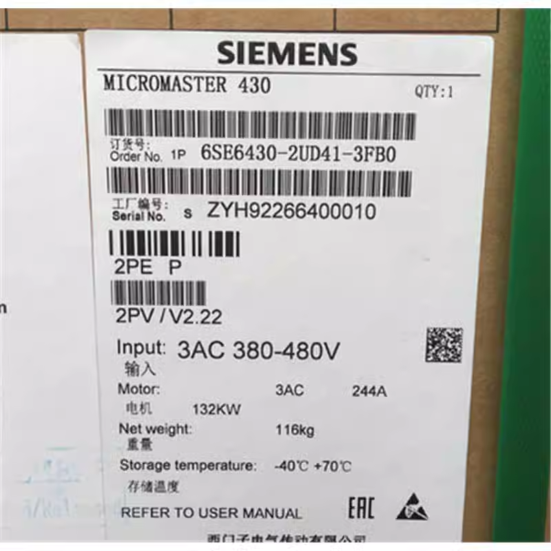 New Siemens 6SE6430-2UD41-3FB0 6SE64302UD413FB0 MICROMASTER430 without filter