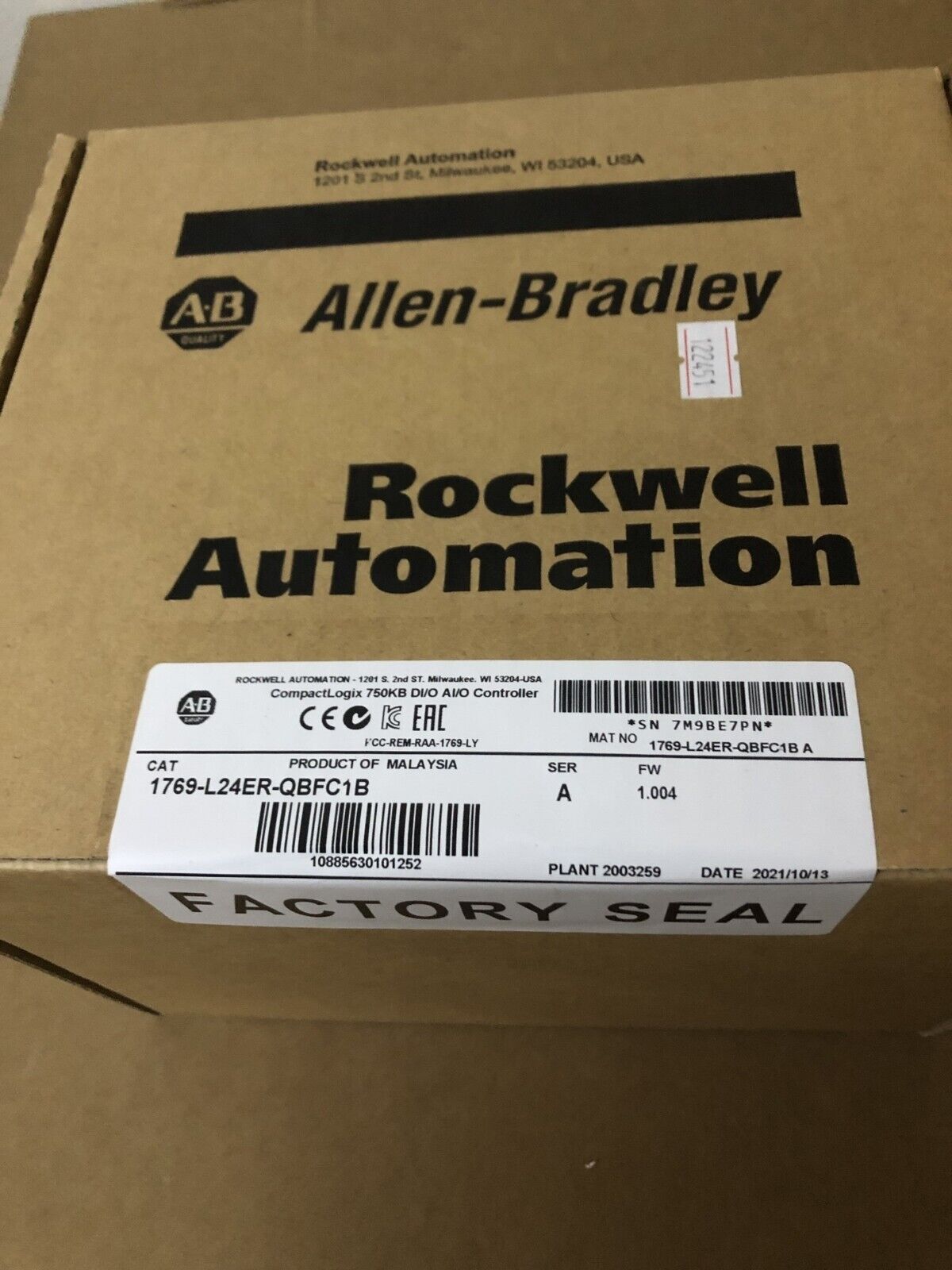 New One AB 1769-L24ER-QBFC1B Controller 1769L24ERQBFC1B In Box DHL / UPS / FedEx