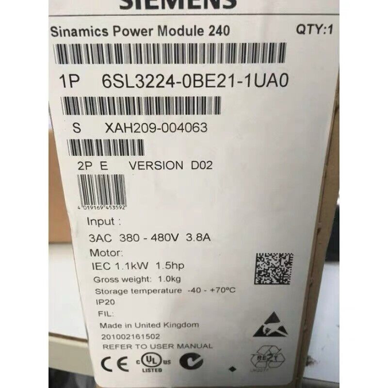1PC Siemens 6SL3224-0BE21-1UA0 New In Box 6SL32240BE211UA0 Expedited Shipping DHL / UPS / FedEx