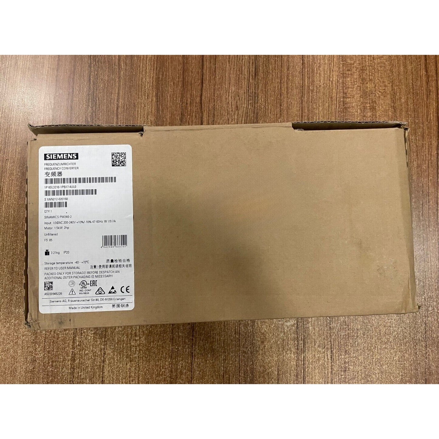 New Siemens 6SL3 210-1PB17-4UL0 6SL3210-1PB17-4UL0 SINAMICS PM240-2 Unfiltered