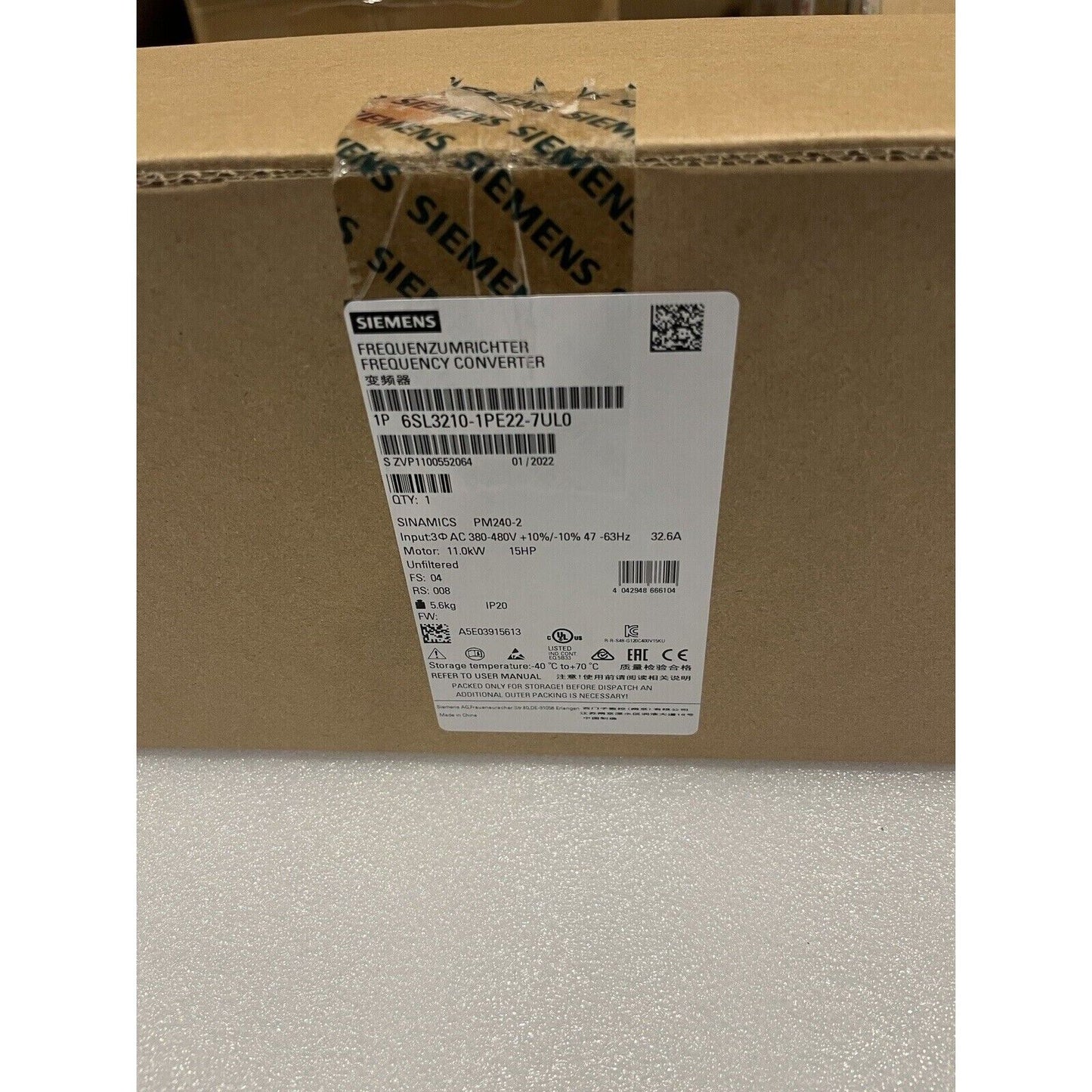New Siemens 6SL3210-1PE22-7UL0 6SL3 210-1PE22-7UL0 SINAMICS PM240-2 Unfiltered