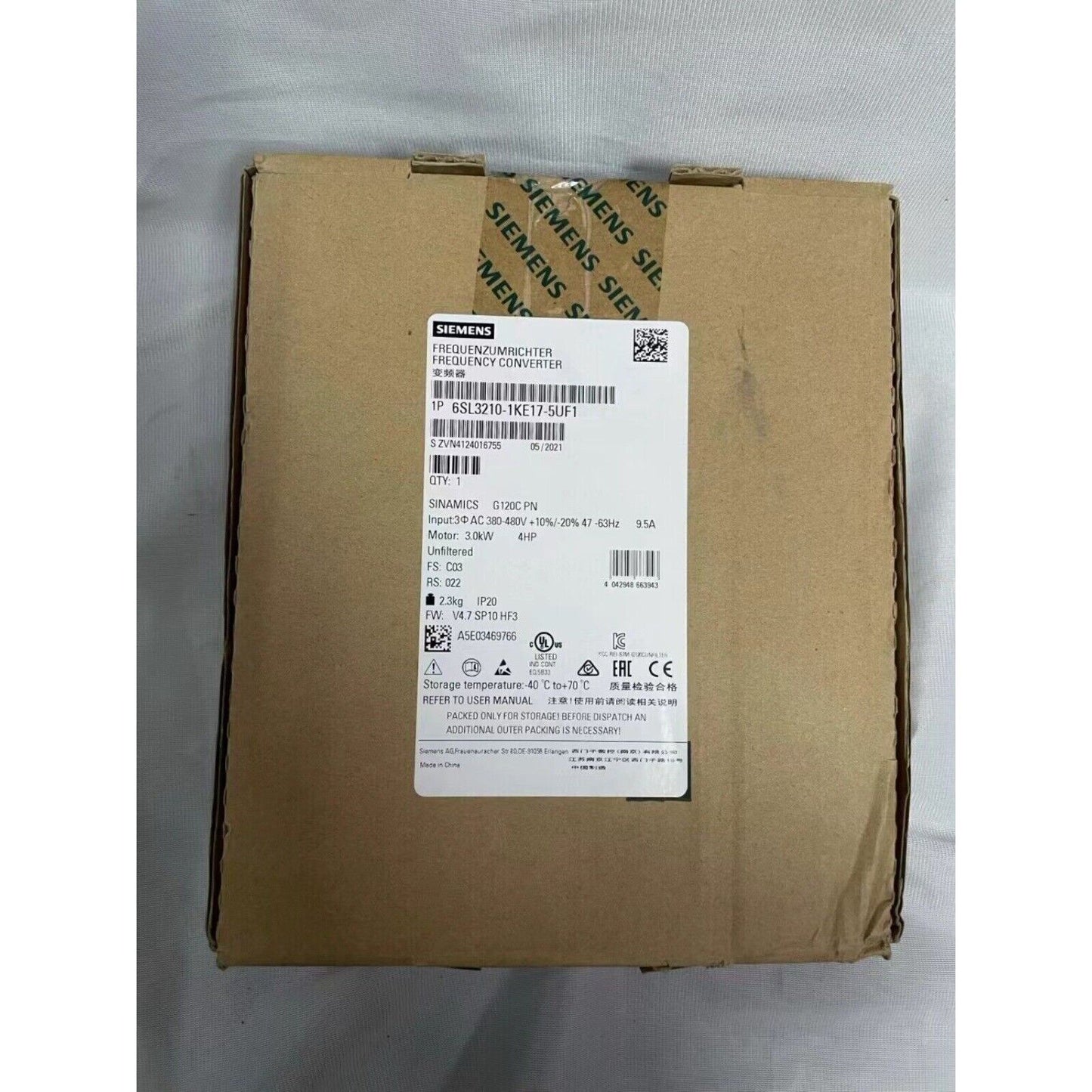 New Siemens 6SL3210-1KE17-5UF1 6SL3 210-1KE17-5UF1 G120C 3KW Compact Converters