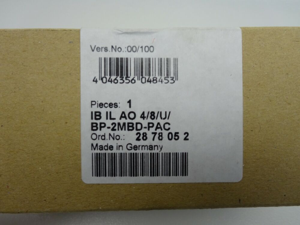 Phoenix Contact 2878052 Analog Ausgabeklemme IB IL Ao 4/8/ & / BP 2MBD PAC