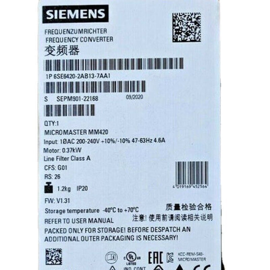 New Siemens 6SE6 420-2AB13-7AA1 6SE6420-2AB13-7AA1 MICROMASTER420 without filter