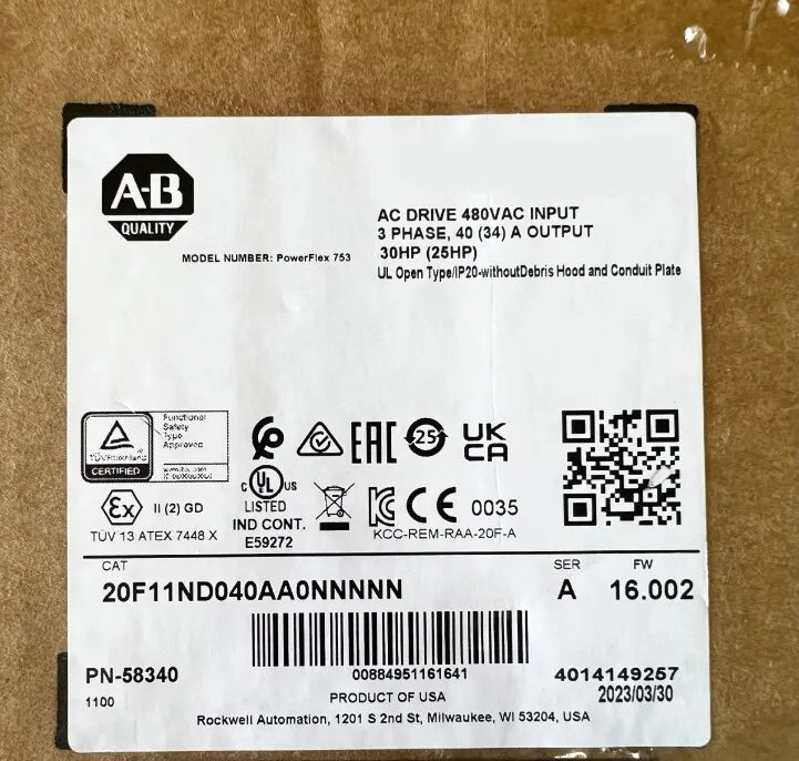 Allen Bradley 20F11ND040AA0NNNNN Power Flex Air Cooled 753 AC Drive DHL / UPS / FedEx