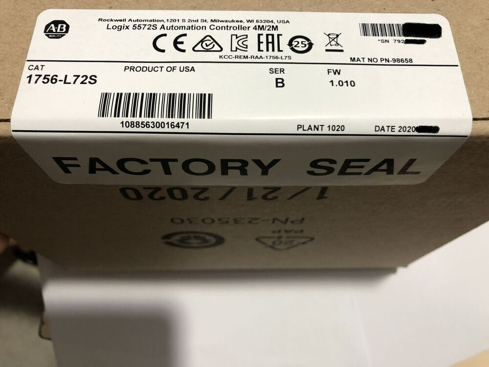 Allen Bradley New Factory Sealed AB 1756-L72S Ser B GuardLogix 5572S Controller DHL / UPS / FedEx