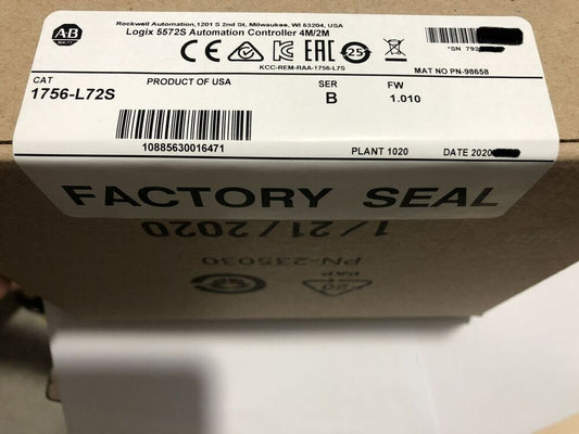 Allen Bradley New Factory Sealed AB 1756-L72S Ser B GuardLogix 5572S Controller DHL / UPS / FedEx