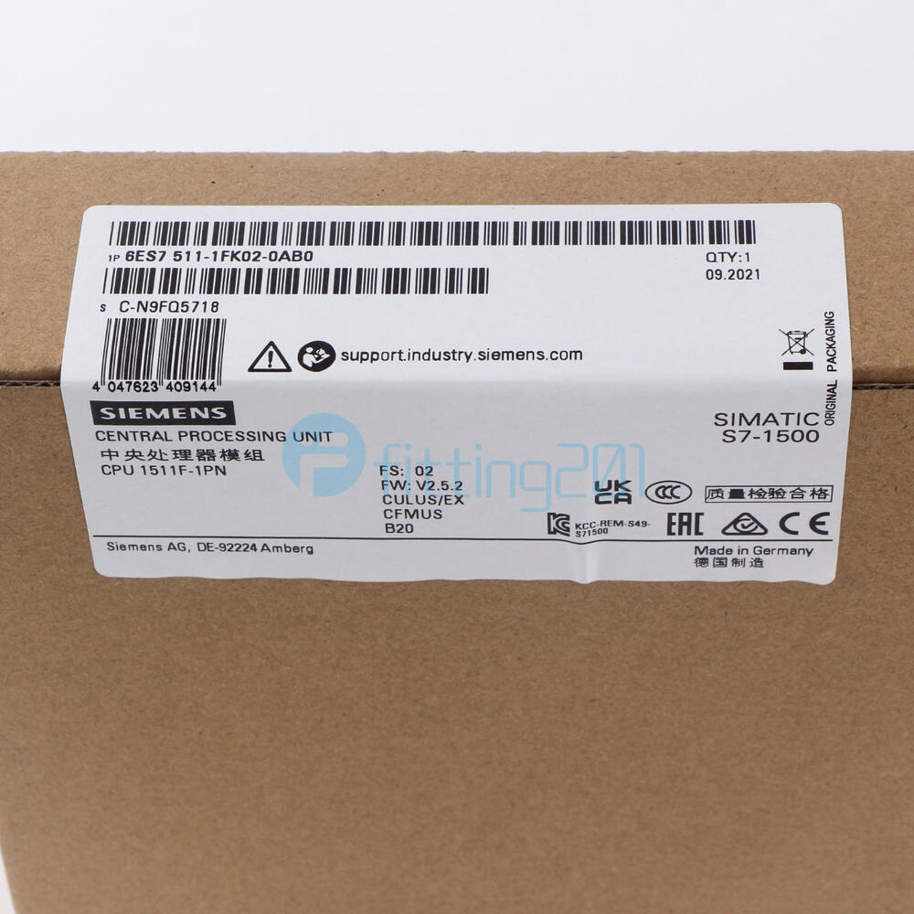 New Siemens 6ES7511-1FK02-0AB0 S7-1500F, CPU 1511F-1 PN 6ES7 511-1FK02-0AB0