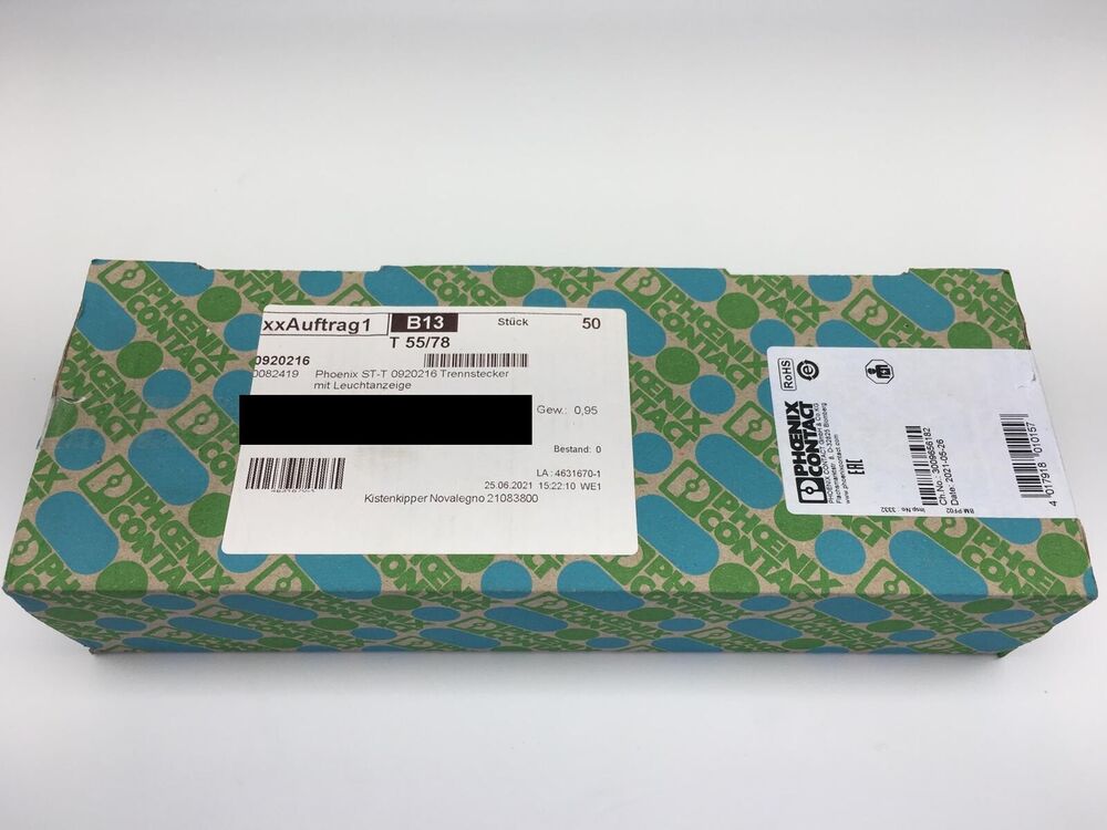 Vpe 50 X Phoenix Contact Trennstecker 0920216 Disconnect Plug st-T