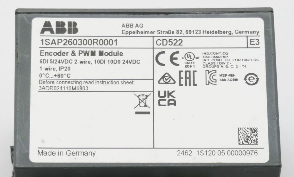 ABB CD522 1SAP260300R0001 E:E3 Encoder & PWM Module new
