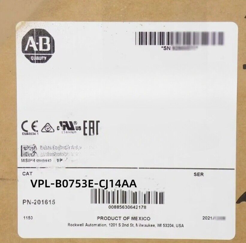 Allen Bradley VPL-B0753E-CJ14AA Servo Motor Original New in Sealed box Free Ship DHL / UPS / FedEx