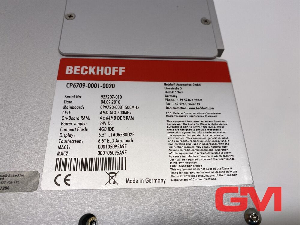 Beckhoff Installation Panel PC CP6709-0001-0020 Operator Panel Economy CP67xx