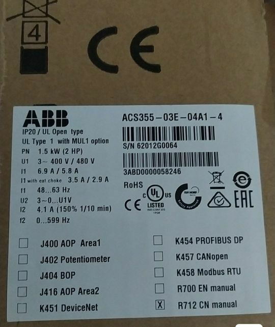 New 1PC ABB ACS355-03E-04A1-4 380V 1.5KW Inverter Expedited Shipping