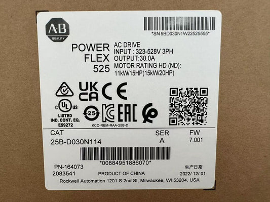 New Original Allen-Bradley 25B-D030N114 PowerFlex 525 AC Drive 15 kW (20 HP) DHL / UPS / FedEx