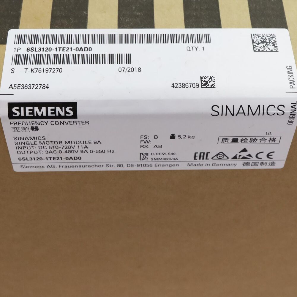 New SIEMENS 6SL3120-1TE21-0AD0 Sinamics S120 Single Motor Module