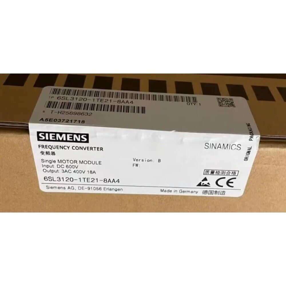 New Siemens S120 SINGLE MOTOR MODULE 6SL3 120-1TE21-8AA4 6SL3120-1TE21-8AA4