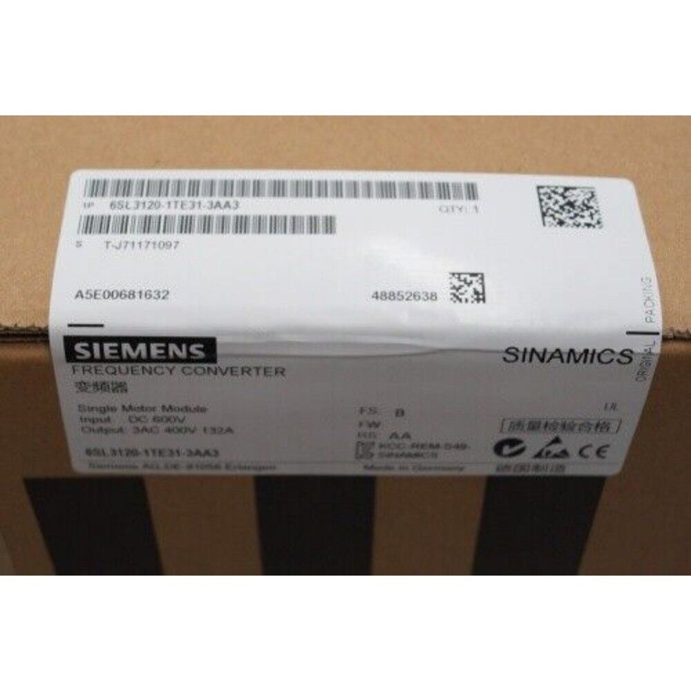 New Siemens MOTOR MODULE 6SL3120-1TE31-3AA3 SINGLE S120 6SL3 120-1TE31-3AA3