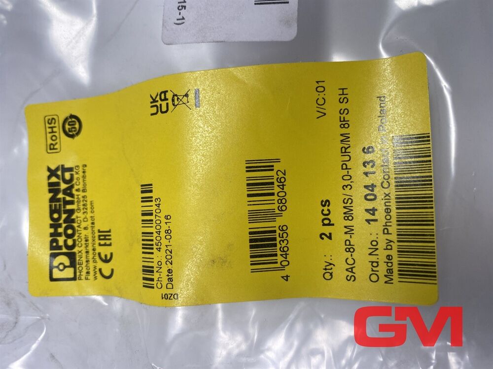 Ve 2x Phoenix Connection Cable SAC-8P-M 8MS/3,0 -pur / M 8FS Sh Cable 1404136