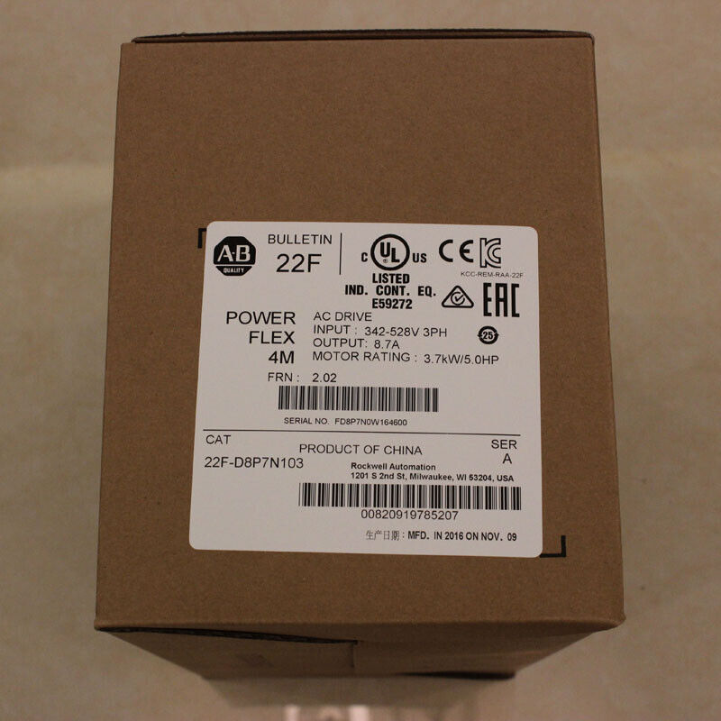 2022 New Allen Bradley 22F-D8P7N103 PowerFlex 4M-3.7 kW (5 HP) AC Drive Surplus DHL / UPS / FedEx