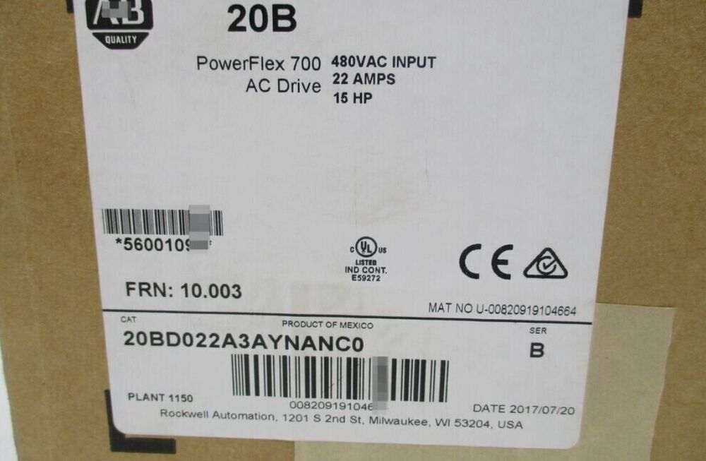 NEW AB 20BD022A3AYNANC0 Allen-Bradley 20BD022A3AYNANC0 Factory Sealed DHL / UPS / FedEx