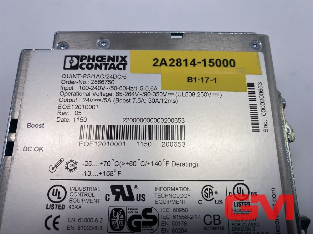 Phoenix Contact Power Supply Quint-ps/1ac/24dc/5 2866750
