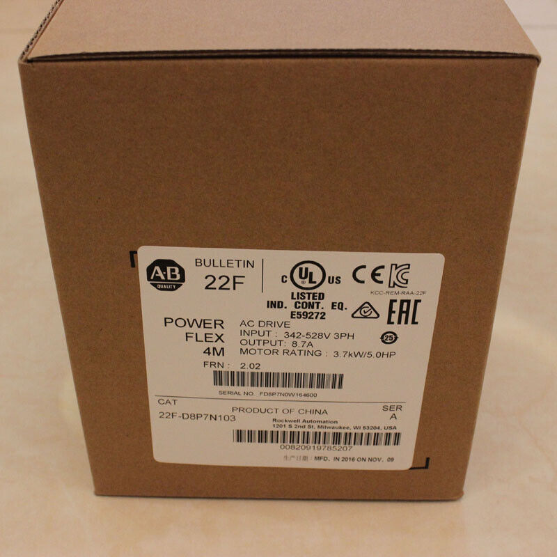 2022 New Allen Bradley 22F-D8P7N103 PowerFlex 4M-3.7 kW (5 HP) AC Drive Surplus DHL / UPS / FedEx