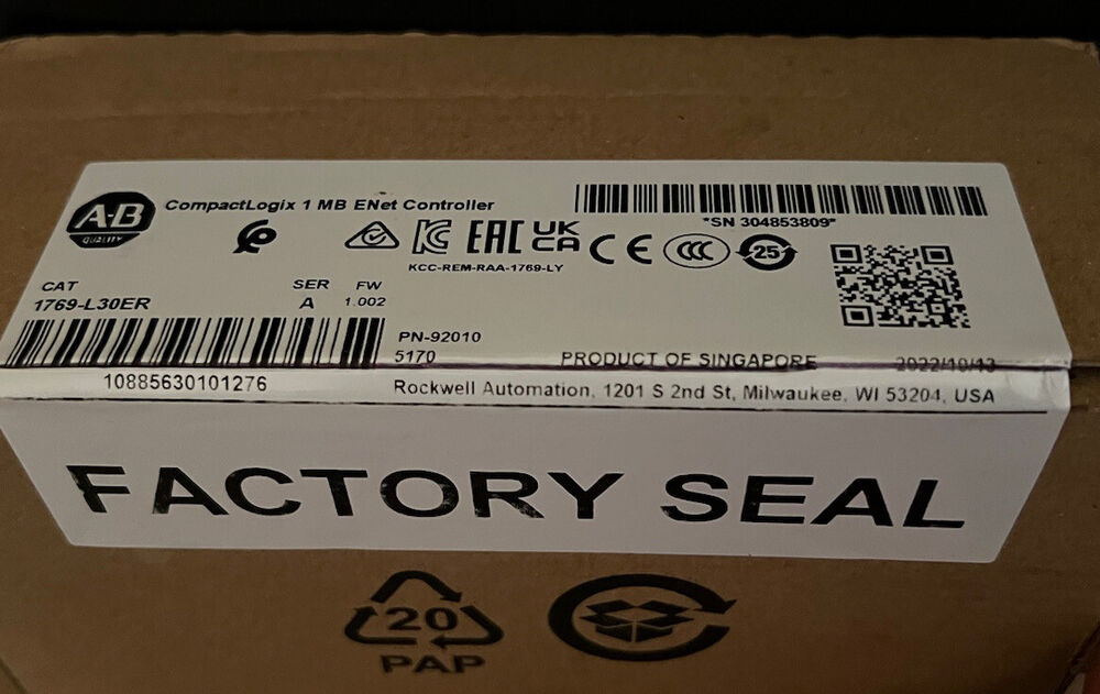1769-L30ER Allen-Bradley CompactLogix 1 MB ENet Controller New Factory Sealed DHL / UPS / FedEx