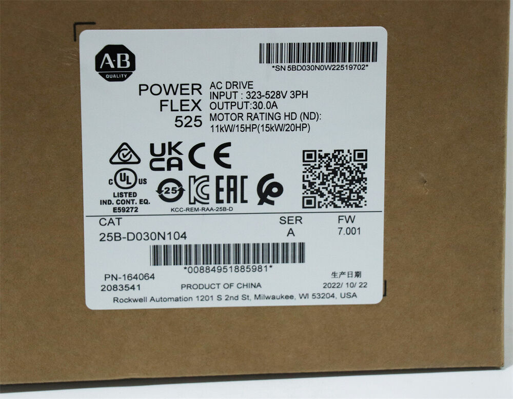 Sealed Allen Bradley 25B-D030N104 PowerFlex 525 AC Drive 15kW 20Hp 25BD030N104 DHL / UPS / FedEx