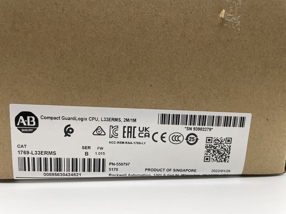 New Sealed Allen-Bradley 1769-L33ERMS /B GuardLogix 5370 ENet Controller 3MB DHL / UPS / FedEx