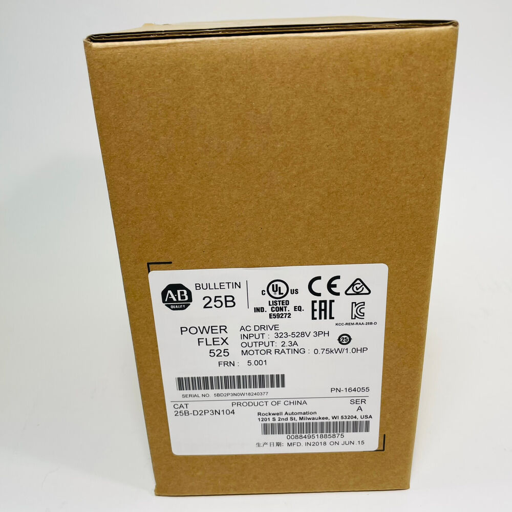 NEW Allen-Bradley 25B-D2P3N104 PowerFlex 525 0.75kW 1HP AC Drive AB 25B-D2P3N104 DHL / UPS / FedEx