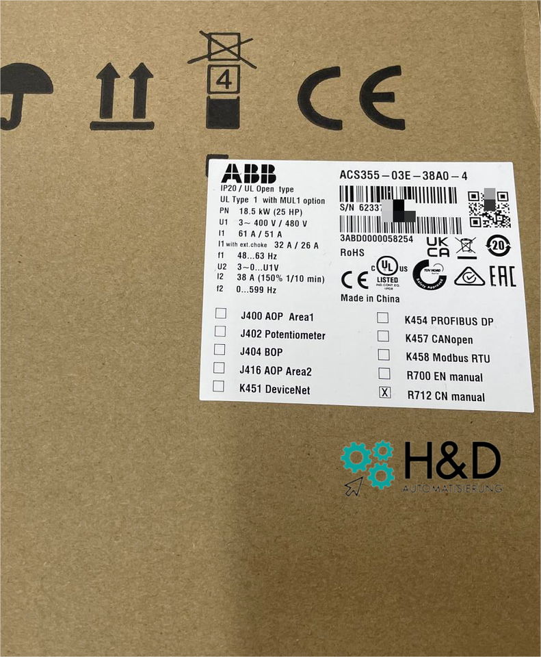 ACS355-03E-38A0-4 ABB Inverter Pn 18.5kW,12n 38A IP20 【New and Sealed】