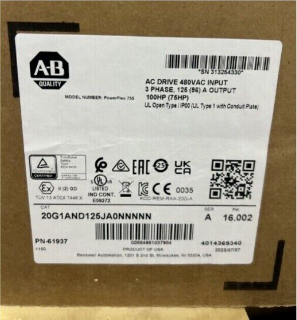20G1AND125JA0NNNNN New Factory Sealed Allen-Bradley 755 AC Drive Air Cooled Fedex or DHL