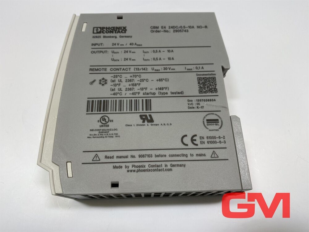 Phoenix Contact Circuit Breaker Cbm E4 24dc/0.5-10a No-r 2905743