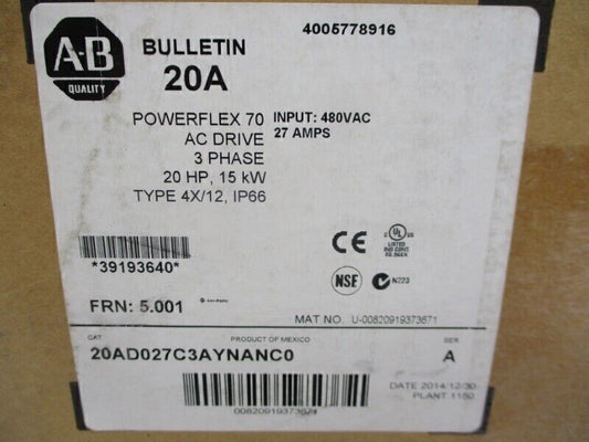 AB 20AD027C3AYNANC0 ALLEN BRADLEY 20AD027C3AYNANC0 1PC NEW IN BOX FREE SHIP DHL / UPS / FedEx