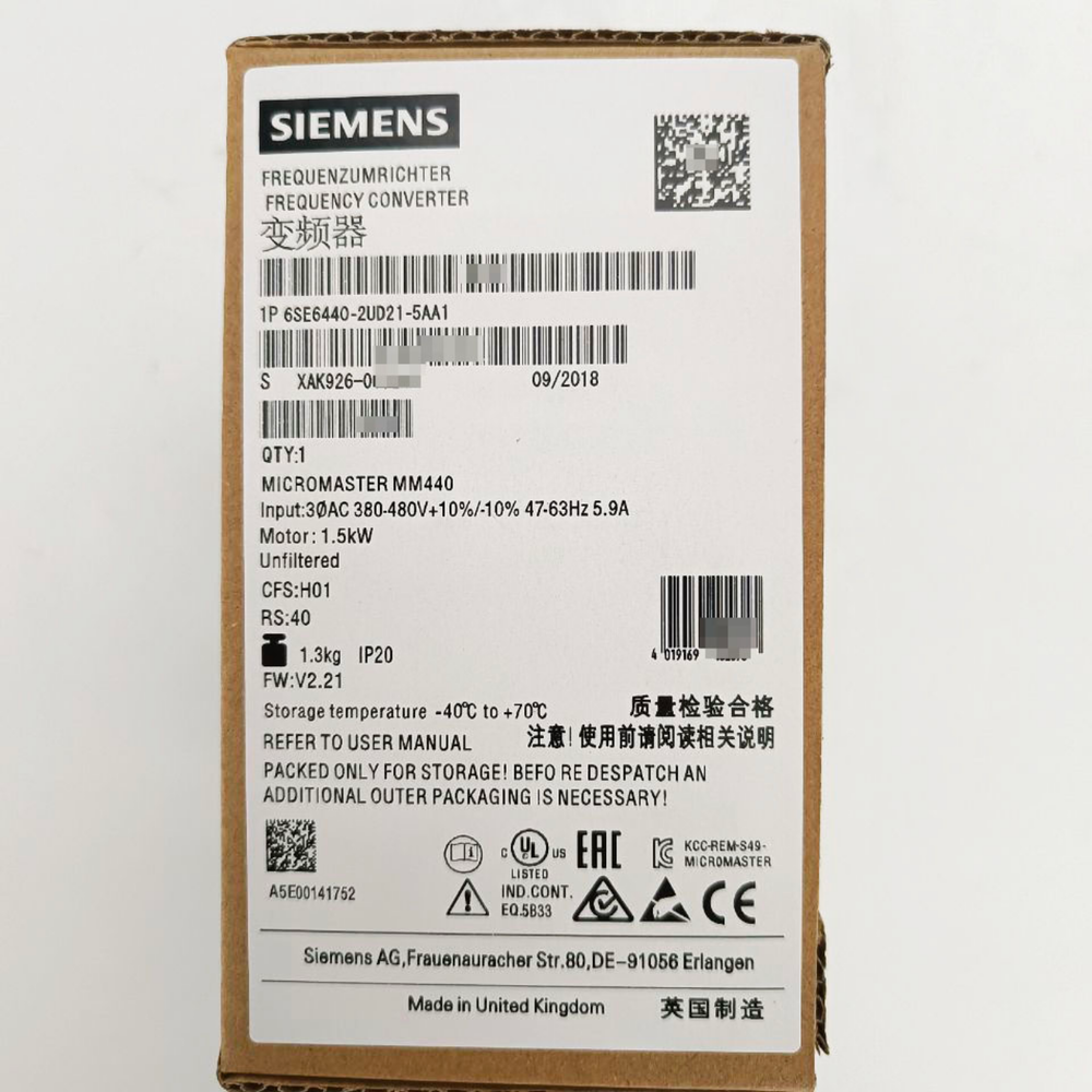 New Siemens 6SE6 440-2UD21-5AA1 6SE6440-2UD21-5AA1 MICROMASTER440 without filter