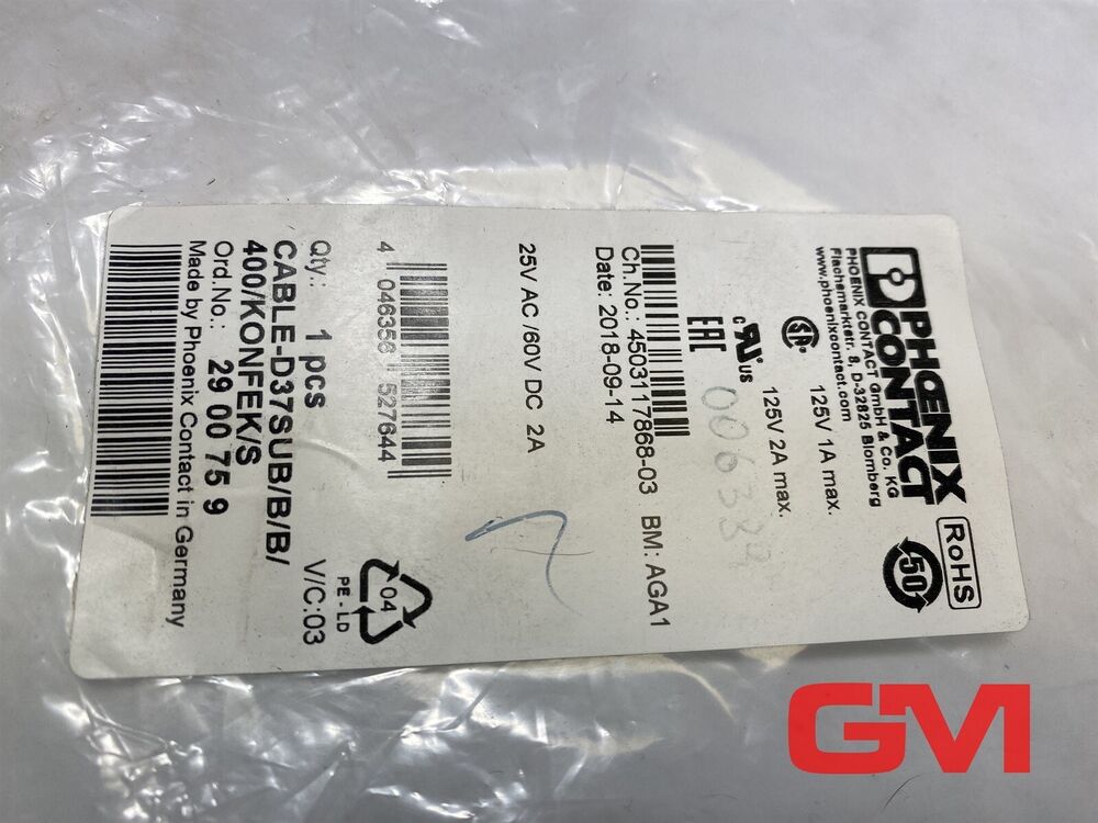 Phoenix Contact Cable-d37sub/B/B / 400/Konfek/S Cable 2900759 13 1/12ft D-Sub