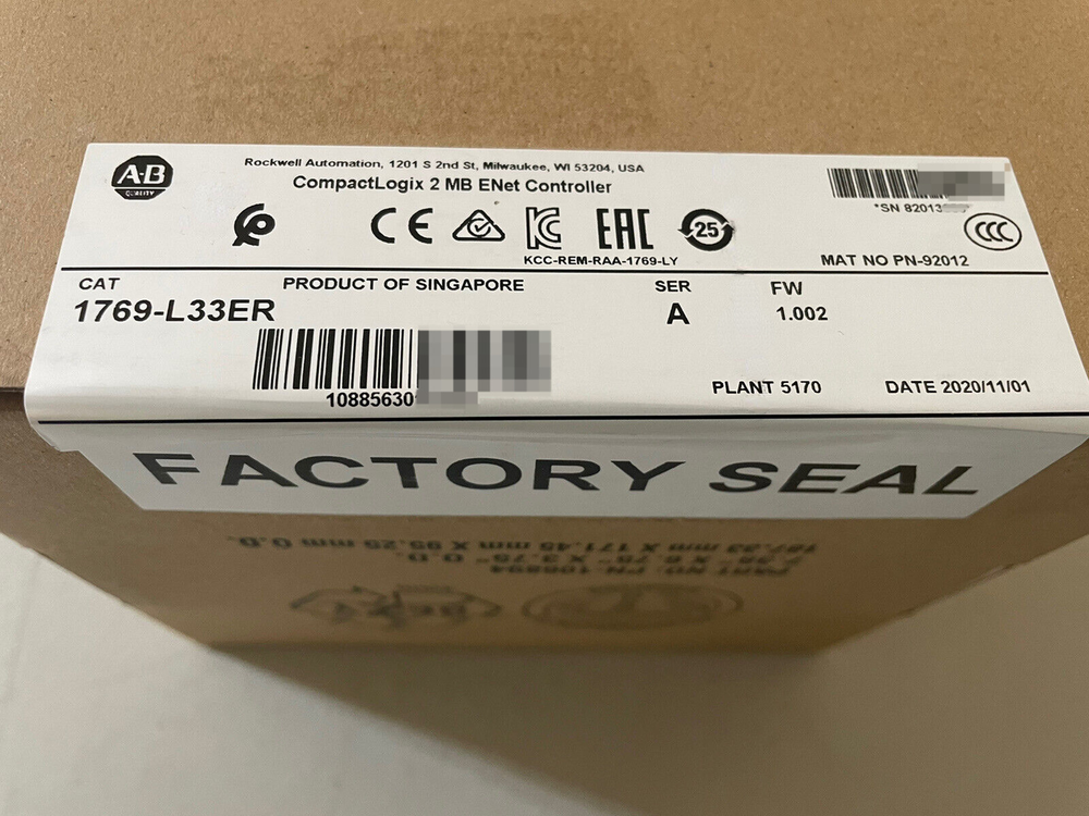 New Factory Sealed AB 1769-L33ER / A CompactLogix 2MB Enet Controller 1769L33ER DHL / UPS / FedEx