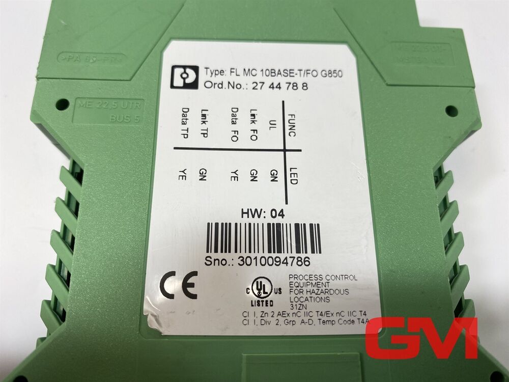 Phoenix Contact Lwl-Converter 2744788 Fl Mc 10base-t / fo G850 24 V Dc Hw: 04