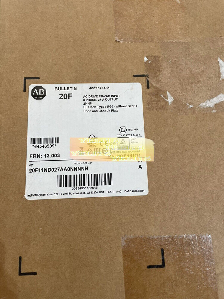 AB 20F11ND027AA0NNNNN Sealed Allen Bradley 20F11ND027AA0NNNNN 20HP PowerFlex 753 DHL / UPS / FedEx