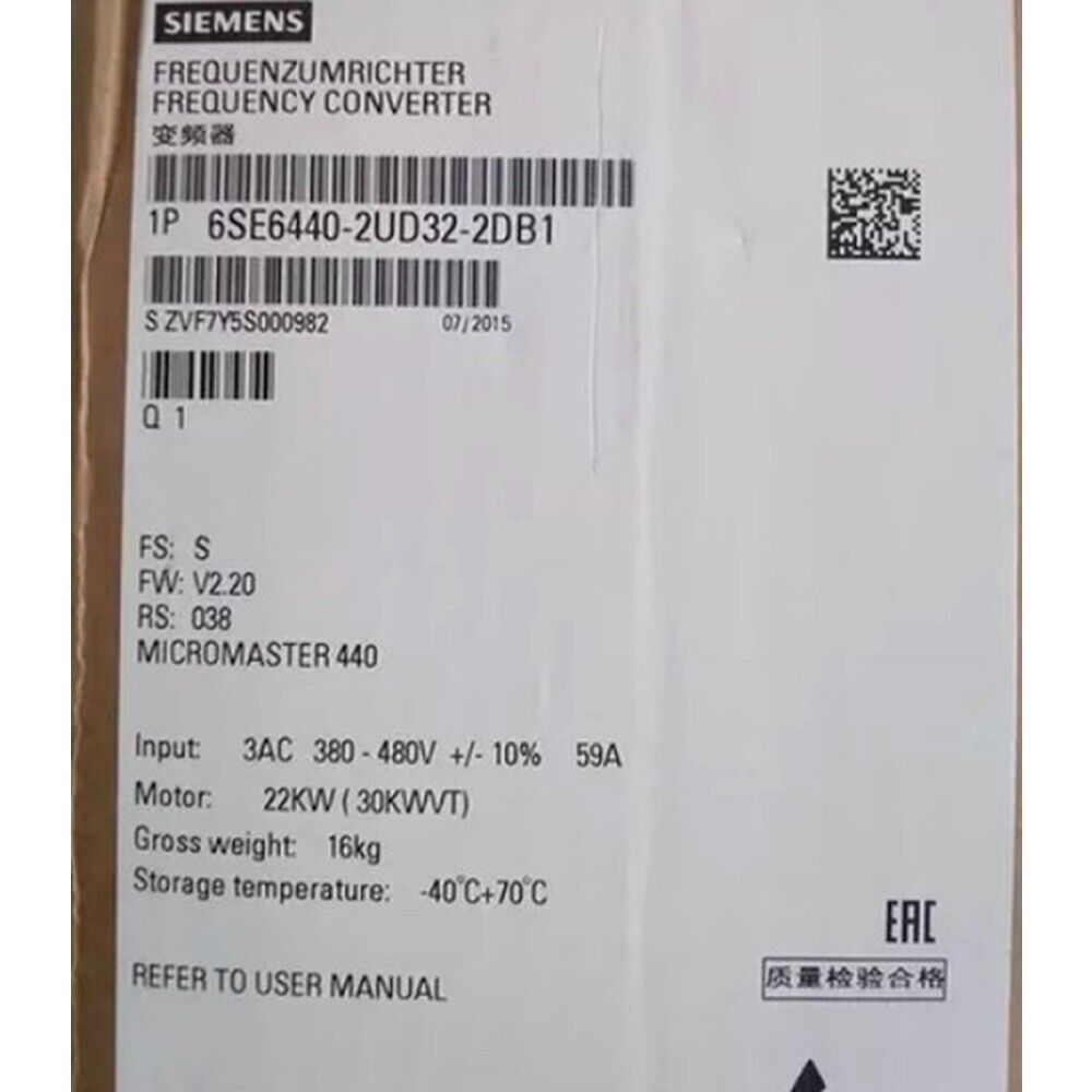 New Siemens 6SE6 440-2UD32-2DB1 6SE6440-2UD32-2DB1 MICROMASTER440 without filter